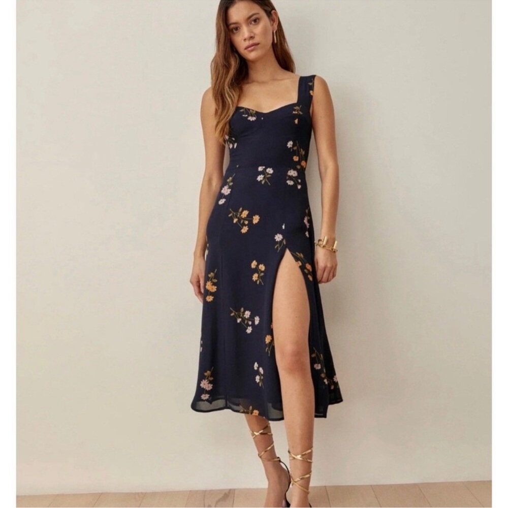 Reformation Fulton Navy Midi Dress